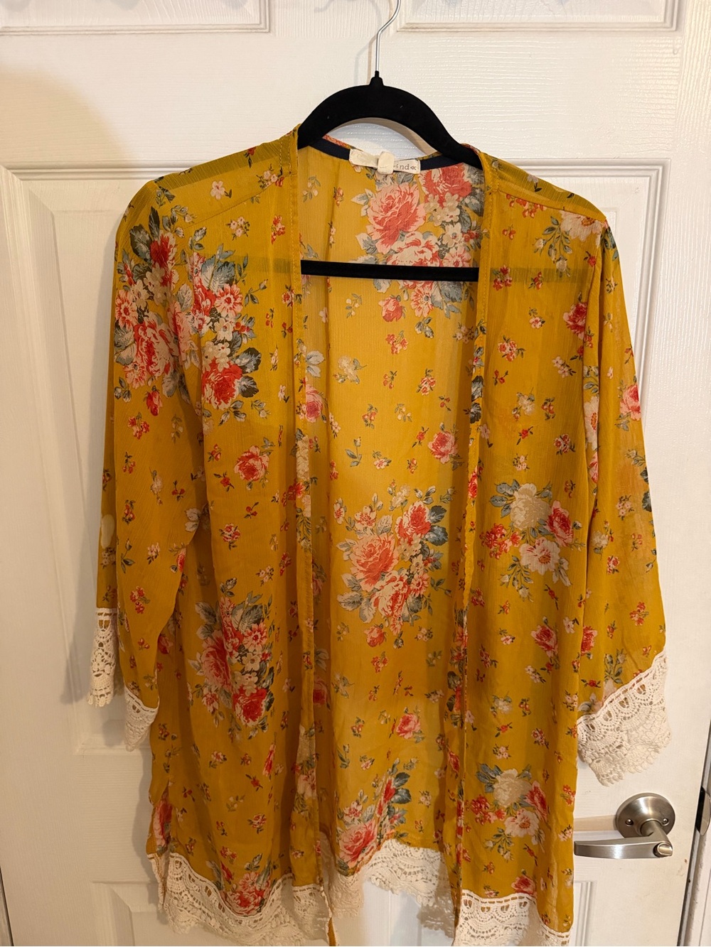 Rewind Mustard Floral Open-Front Kimono